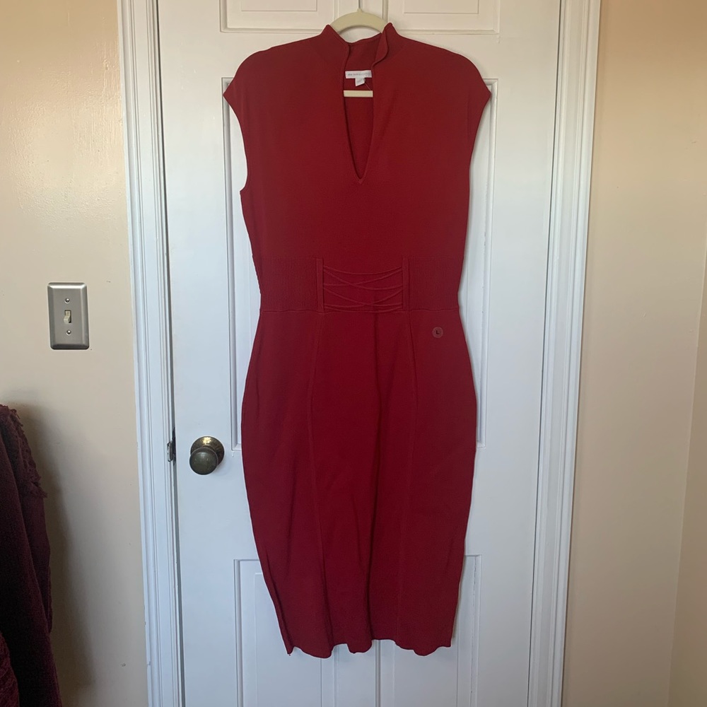 New York & Company Red Lace-up Sheath Dress - Women's size L